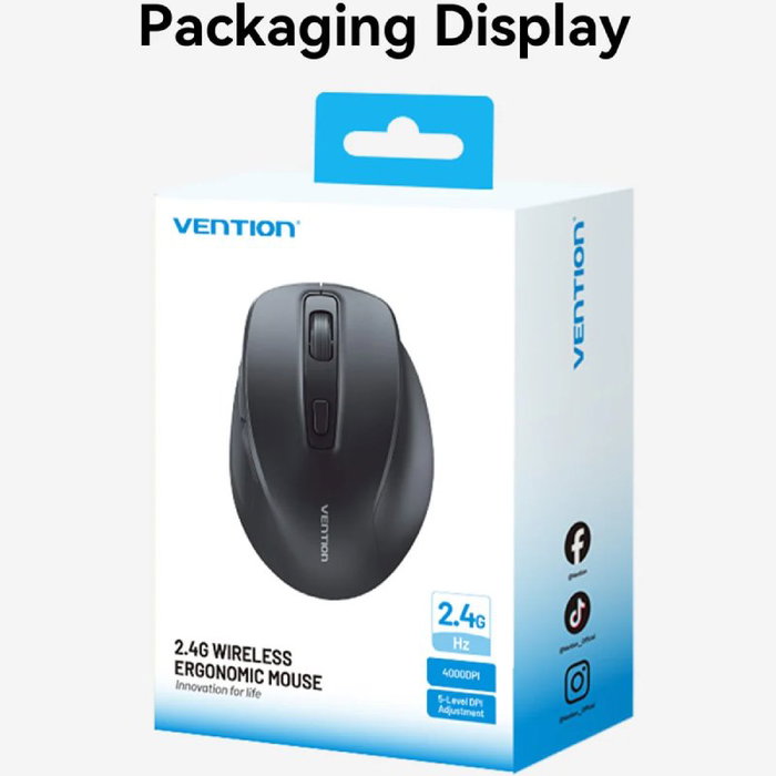 Vention KTHB0-ST Ratón Ergonómico Inalámbrico Silencioso Negro
